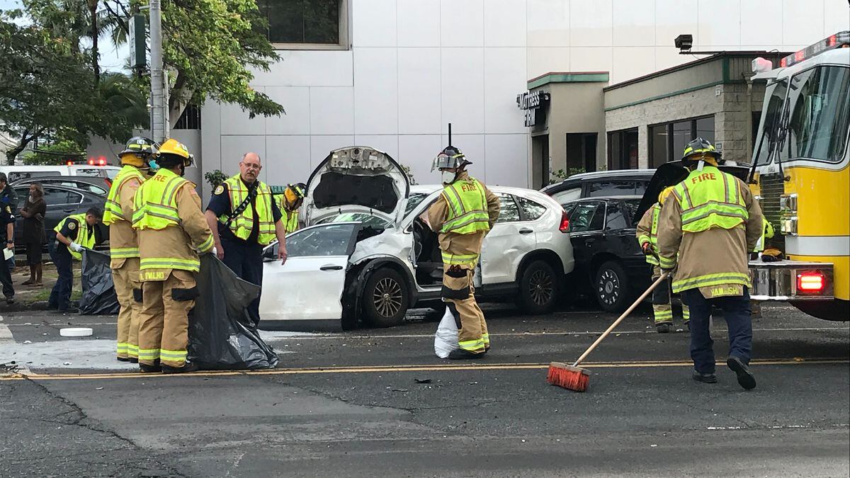 Emergency personnel responded to a three-vehicle crash in the Ala Moana area on Tuesday morning.