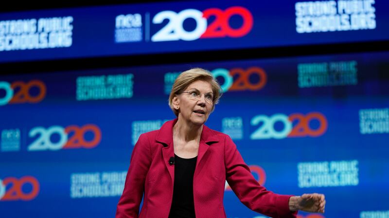 Democratic presidential candidate Sen. Elizabeth Warren, D-Mass., speaks during the National...
