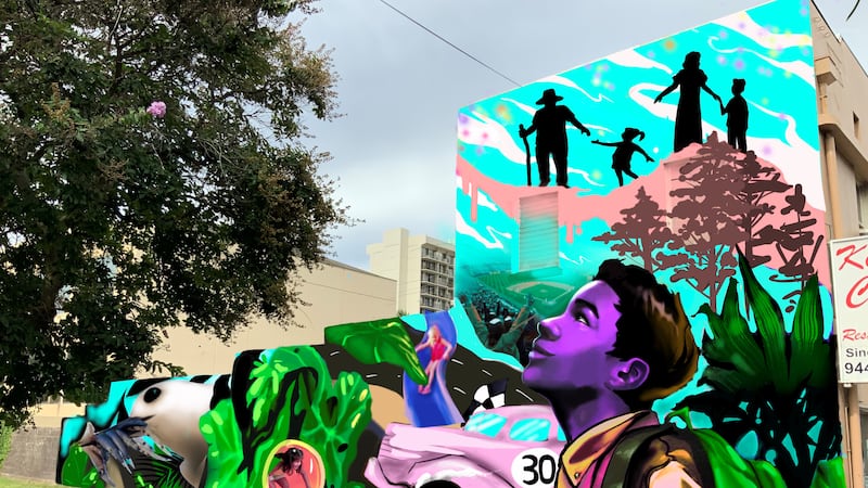 This rendering shows what the mural at Old Stadium Park will look like.
