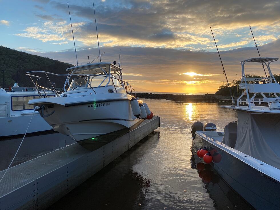 A boat is stuck on a pier at Manele Harbor on Lanai.