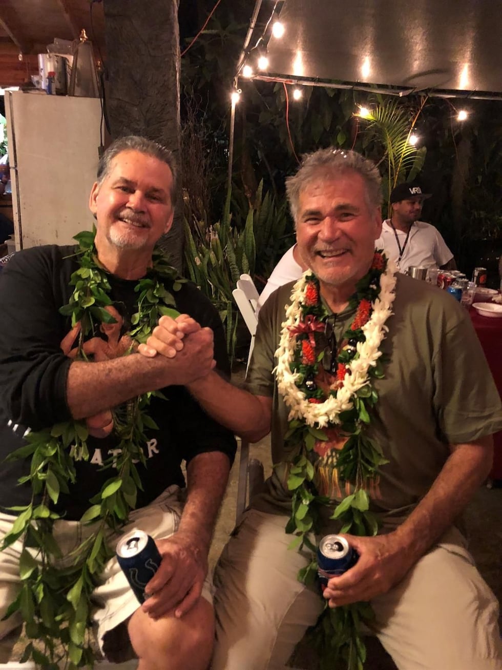 Walter Macfarlane, left, with Allan Robinson. (Image: Macfarlane Family)