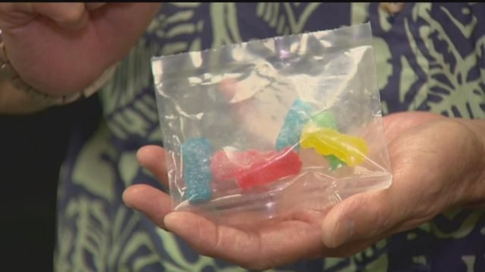 Gummy candy coated with THC