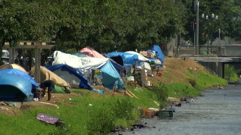 Homeless tents along Kapalama canal