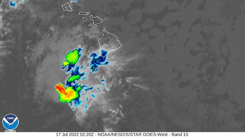 Remnants of former hurricane Darby seen on satellite imagery Saturday afternoon.
