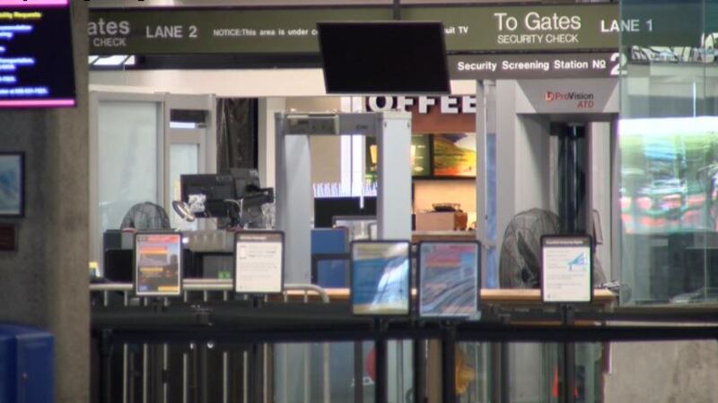 An empty TSA line at a Hawaii airport.