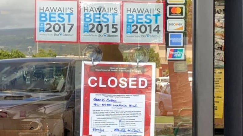 The Kona Genki Sushi location was shut down after the inspection.
