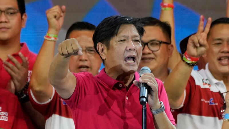 FILE - Presidential hopeful, former senator Ferdinand "Bongbong" Marcos Jr., the son of the...