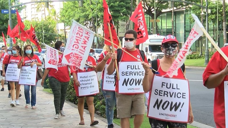 Unite Here Local 5 hotel workers joined thousands of employees who rallied across the nation...
