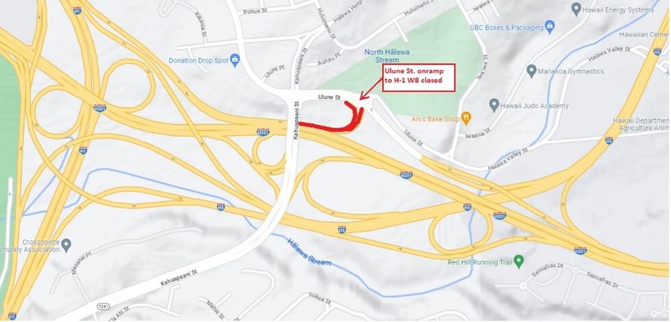 H1 Freeway's Ulune Street westbound closure