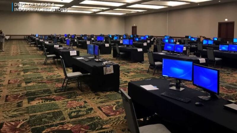 Call center set up at the Hawaii Convention Center