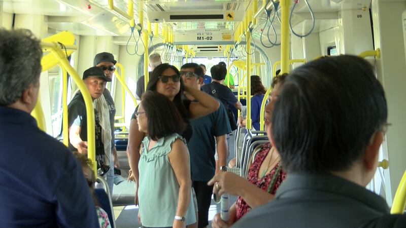 People boarded rail cars for HART's "Train Community Day." (Image: Hawaii News Now)