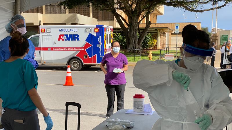 Officials say 75 people were tested at a drive-thru test site on Maui on Monday.