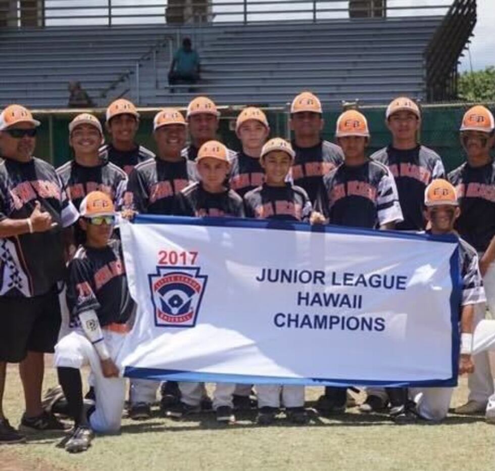 Coach Todd Takahama on the left, pictured with his last Little League team.