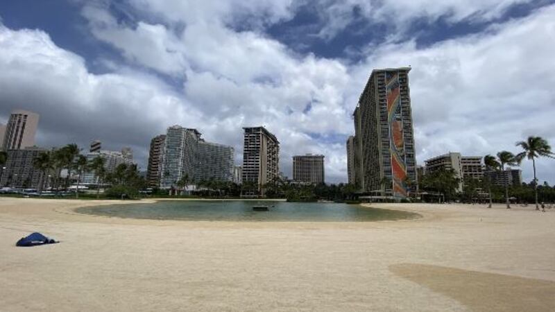 Waikiki was all but deserted on Wednesday as the state's stay-at-home order took effect.