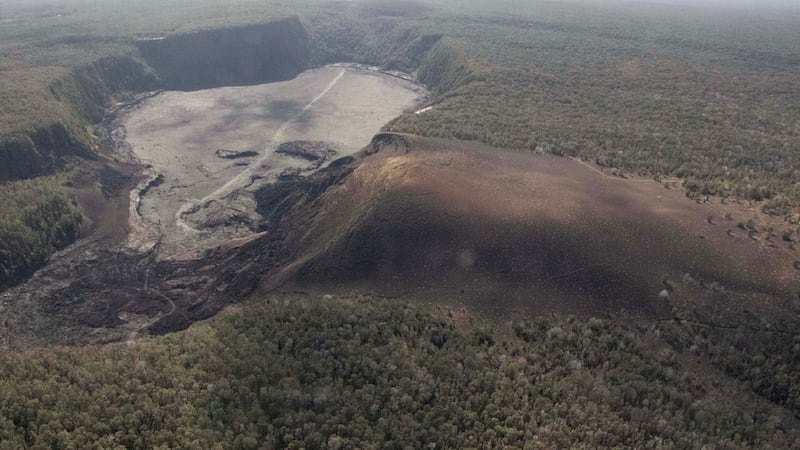 Kilauea Iki and Pu‘upua‘i are visible in this aerial image taken during the May 3, 2023,...