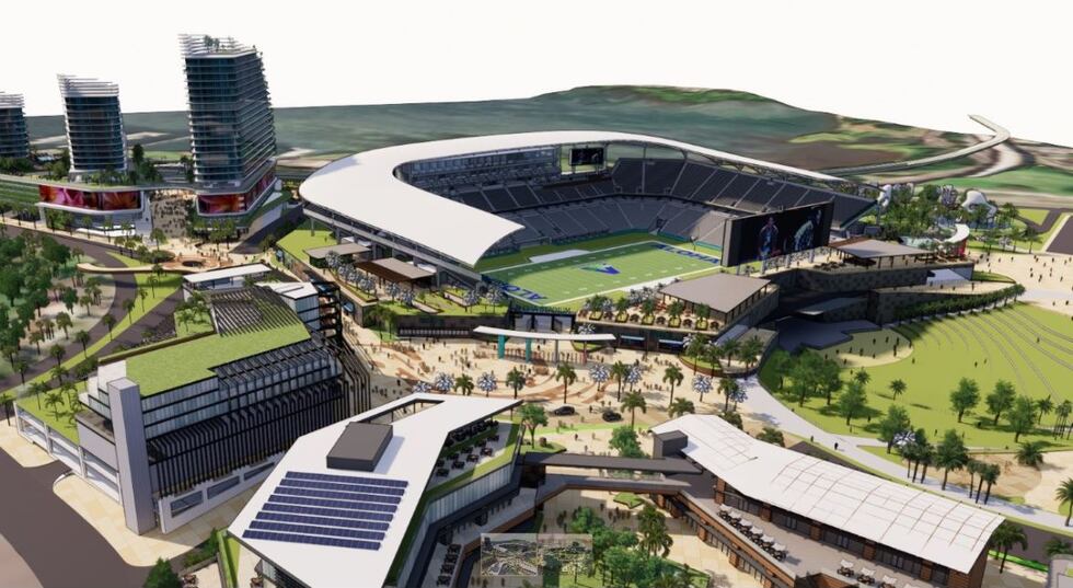 This rendering is a conceptual view of the new Aloha Stadium within the state's proposed...