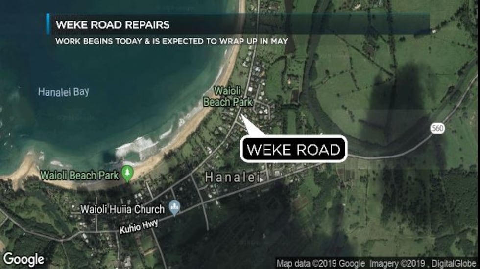 Repair work begins this week on Weke Road, the highly traveled road to Hanalei Pier.