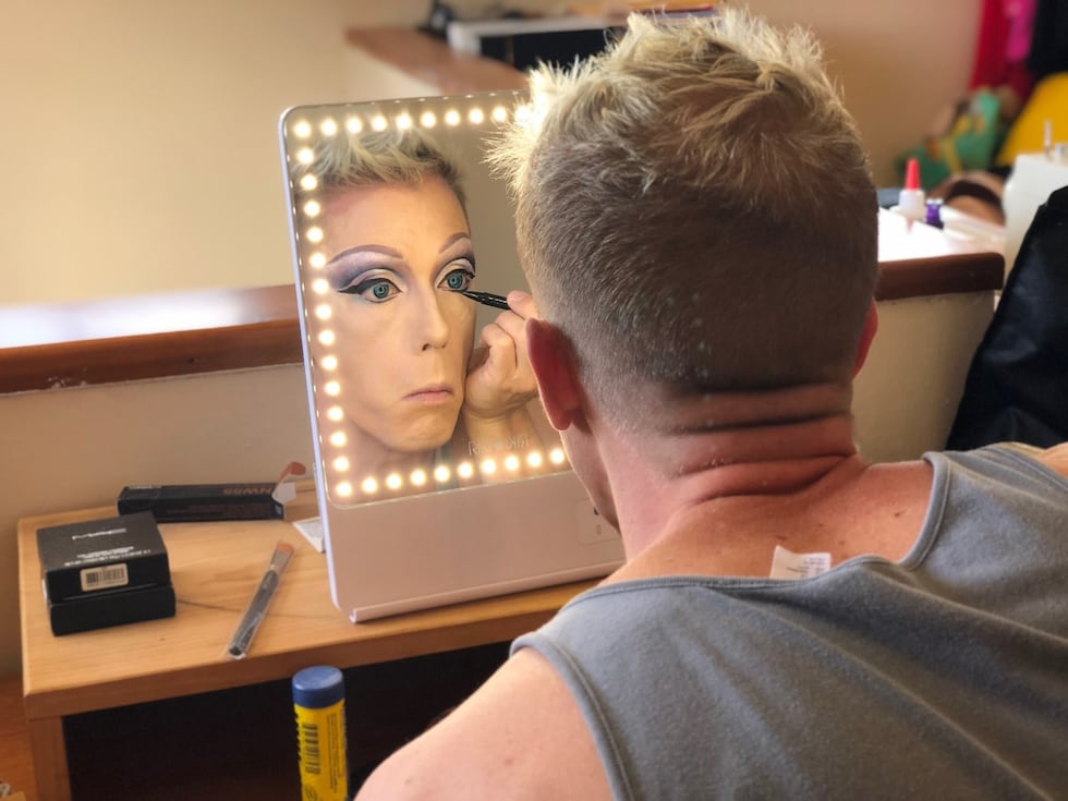 Dan Paul Roberts transforms into Candi Shell for a performance at Hula's Bar and Lei Stand in...