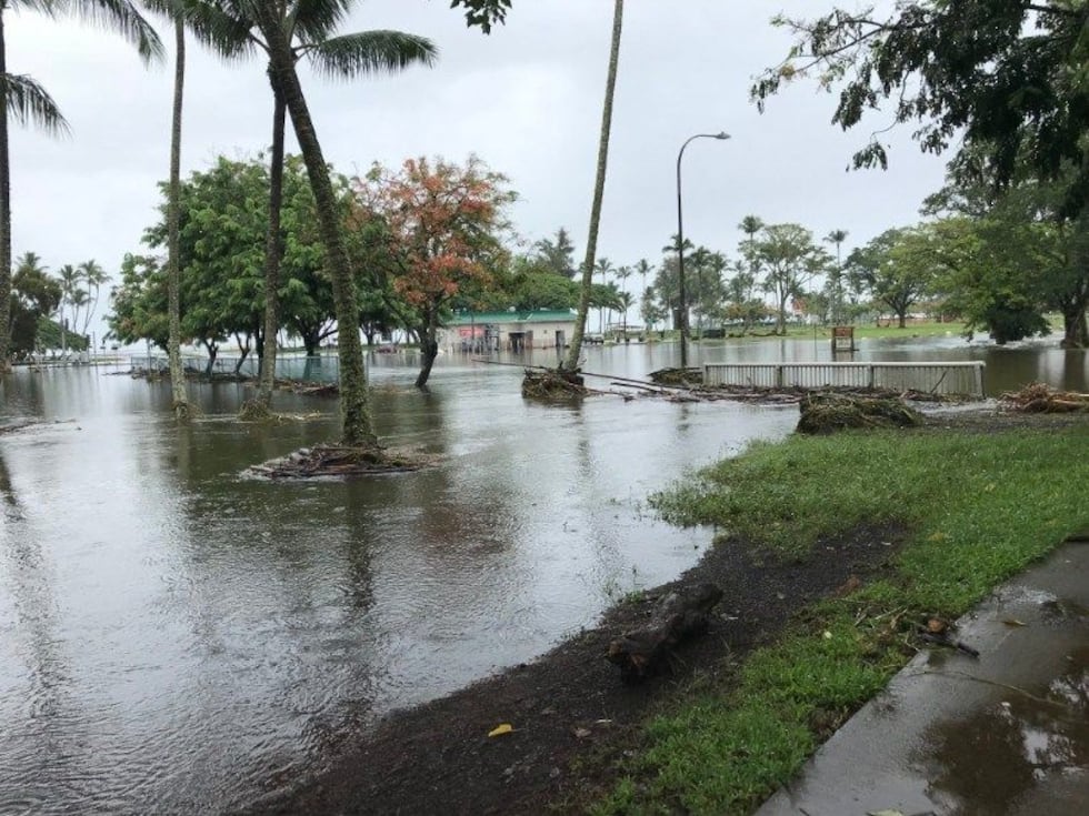 Hilo bayfront underwater on Saturday. (Image: Hawaii News Now)