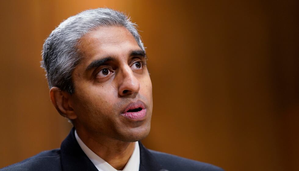 FILE - Surgeon General Vivek Murthy testifies before the Senate Finance Committee on Capitol...
