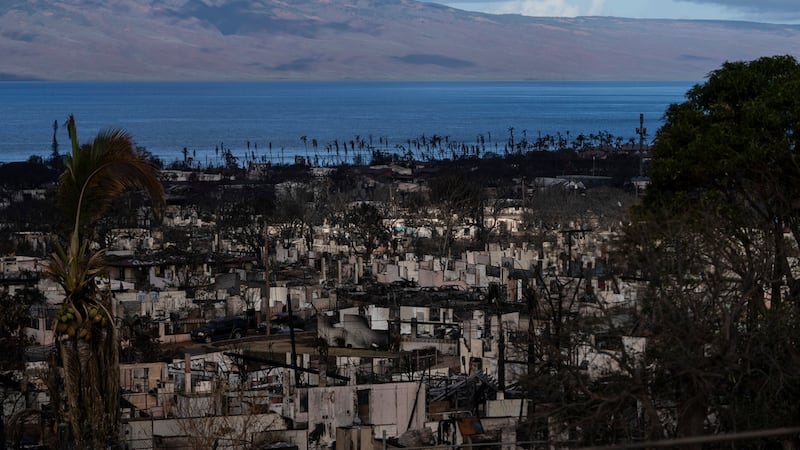 FILE - Homes consumed in recent wildfires are seen in Lahaina, Hawaii, on Aug. 16, 2023....