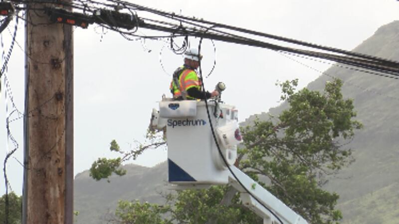 File photo of strong winds bringing down utility lines in Maili.