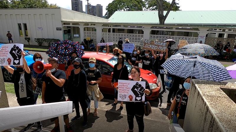 Workers make their rally cries heard as the union says Care Center of Honolulu administration...