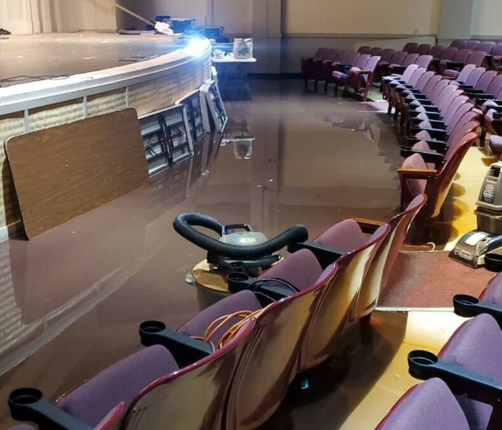 Historic Waimea Theater flooding following storm.
