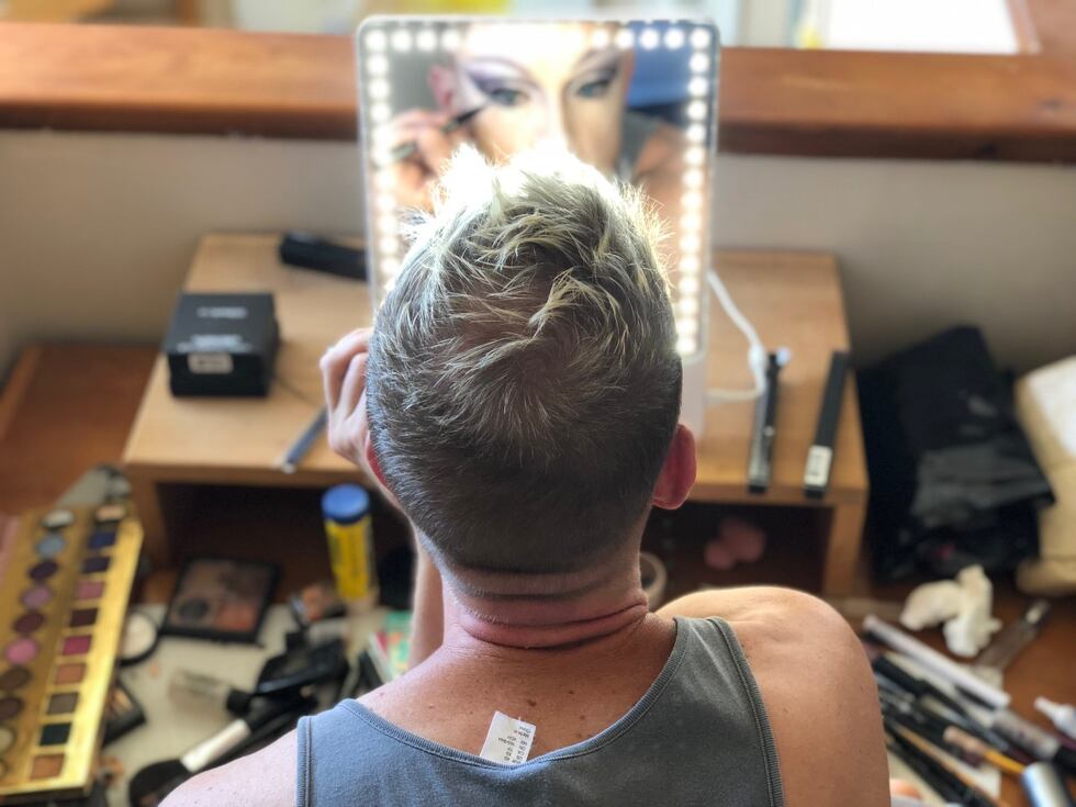 Dan Paul Roberts transforms into Candi Shell for a performance at Hula's Bar and Lei Stand in...