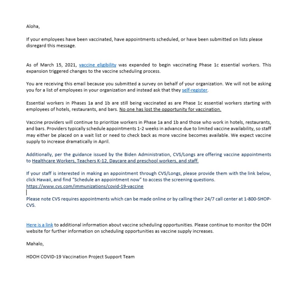 If you filled out a DOH survey to get employees vaccinated and haven't gotten a response, you...